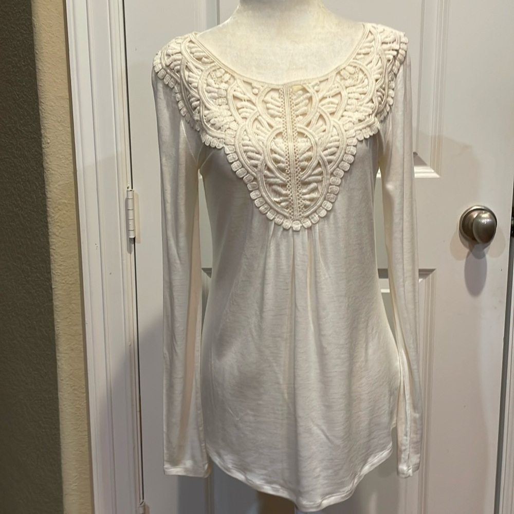Anthropologie Meadow Rue Ivory Bobbin Lace Long Sleeved Top